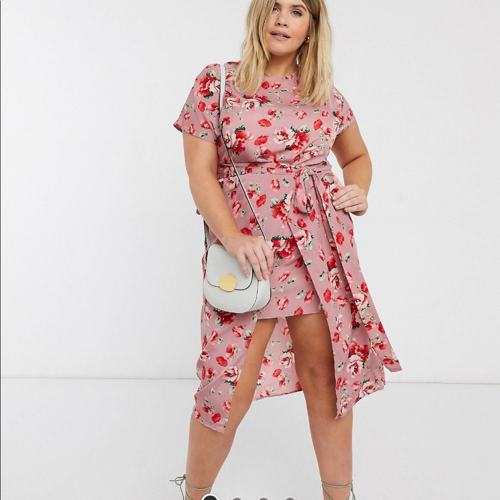 🌸✨AX Paris Curve Plus Tie Waist Mini Dress pink floral Size 22 NWT✨🌺